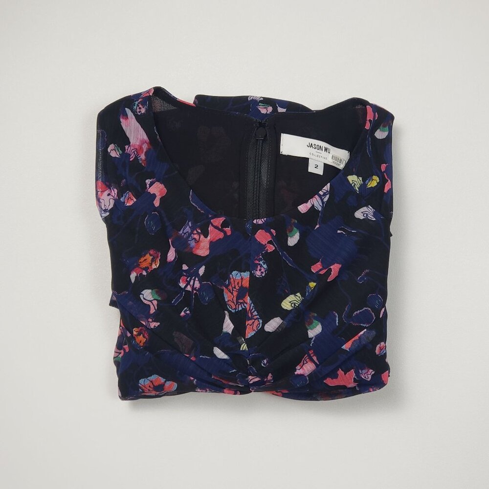 Jason Wu Collective x RTR Pre-Loved Navy Floral Ruched Fit & Flare Dress Pick Sz - Picture 2 of 16